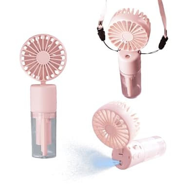 3 en 1 Ventilateur Portable Silencieux 4 Vitesses - Brumisateur Rechargeable avec Lanière, Pliable 180° pour Maison Bureau, Endurance 6-8h (Rose)