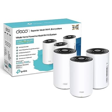 TP-Link Deco WiFi 6 Mesh AX3000Mbps Deco PX50(3-pack), CPL G.hn 1500 Mbps, Couverture de 600㎡, 9 ports Gigabit, WPA3, Murs épais