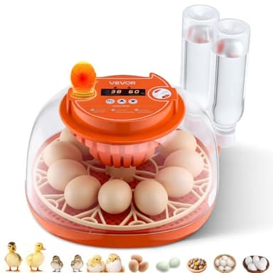 VEVOR Couveuse Œuf Automatique 12 Œufs de Poule Incubateur Œuf pour Éclosion Œufs de Volaille Poussins Canetons Oies Cailles, avec Mire LED Contrôle Température et Humidité Fenêtre Transparente 360°