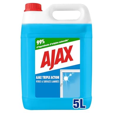AJAX - Nettoyant Vitres Triple Action - Formule professionnelle anti-buée pour des surfaces 100% sans traces - Grand Format Bidon 5L