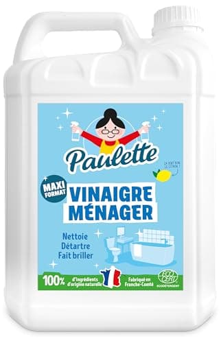 Paulette - Vinaigre Ménager Citron - Nettoyant Détartrant Multi-Surfaces Ecocert - Fabriqué en France - 5 L