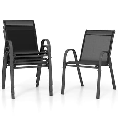 FANTASK Lot de 4 chaises de Jardin empilables en textilène et Structure en métal - Charge maximale : 150 kg - 56 x 70 x 84 cm - Noir