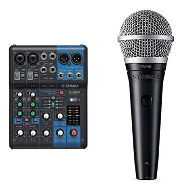 Yamaha MG06X - Console de mixage compacte avec 6 canaux d'entrée, effets et préamplis micro D-PRE & Shure PGA48 Microphone Dynamique - Microphone à Main pour Voix avec Configuration de Prise