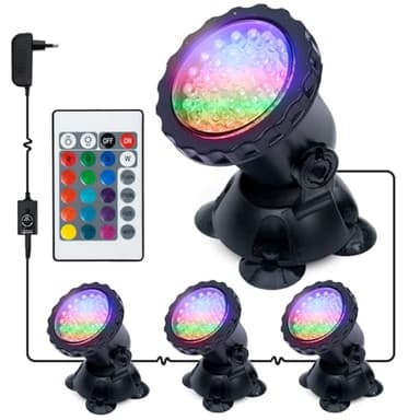 GreenSun Eclairage Bassin Eclairage Piscine - Projecteur Piscine LED Submersibles imperméables RGB Lampe spot, Eéglable IP68 Étanche Lampe Lumières pour Extérieur, Jardin, Piscine, Étang