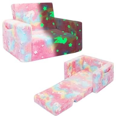 SLIGUY Canapé Convertible pour Tout-Petits, canapé Convertible pour Enfants, canapé extractible, Phosphorescent, Cadeau pour garçons et Filles (Licorne Rose)