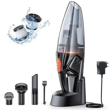 Rolgno Aspirateur à Main, Rechargeable 9KPA Aspirateur Voiture Puissant sans Fil avec [Socle Charge Rapide & Lumière LED], 2 Filtres HEPA Vacuum Cleaner, Aspirateur de Table pour Canapé/Maison/Tapis