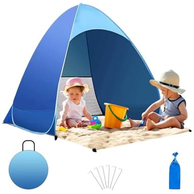 LOVICVKEM Tente de Plage Pop Up, Tente de Plage Automatique, Portable Abri de Plage, avec Protection UV 50 +, avec Sac de Transport et Piquets pour Famille Plage, Jardin, Camping