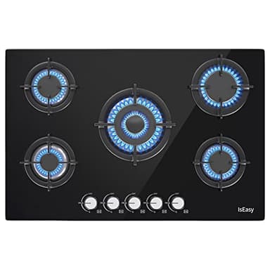 Plaque Gaz 5 Feux, Plaque de Cuisson Gaz 5 Feux, Table de Cuisson 77cm, Cuisinière Encastrable, Gazs Naturel/Propane (5 Brûleurs)