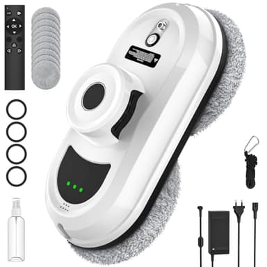 Robot Nettoyeur de Vitre, 5600pa Robot Laveur de Vitre Automatique, 3 Modes de Nettoyage, Navigation Intelligente, Télécommande et 10 Chiffons, Robot Lave Vitre pour Intérieures et Extérieures