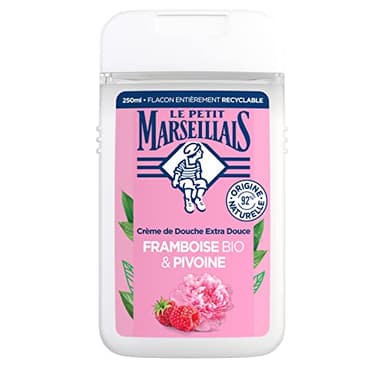 Le Petit Marseillais | Crème de Douche Extra Douce Framboise Bio & Pivoine (flacon de 250 ml) – Gel douche avec 92 % d'ingrédients d'origine naturelle – pH neutre pour la peau et sans colorant