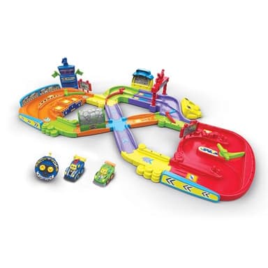 VTech - Tut Tut Bolides, Mon Premier Circuit Télécommandé avec Voiture RC Simon Super Champion et Voiture Léo Bolide Turbo, 11 Zones Magiques, Cadeau Enfant de 1 an à 5 Ans - Contenu en Français