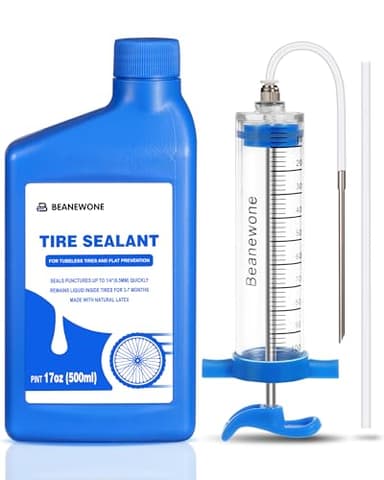 Beanewone Liquide Préventif Tubeless, 500ml Liquide Anti Crevaison et Seringue Tubeless Velo pour l'Injection Directe de Produits d'Étanchéité Durables dans Les Pneus de VTT et de Vélo de Route