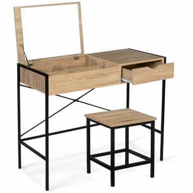 IDMarket - Coiffeuse Luis Miroir Rabattable avec Tabouret Design Industriel