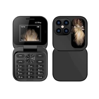 i17 Pro Mini téléphone portable à rabat pliable avec radio FM, voix magique, liste noire, cadran rapide, vibration, 2 cartes SIM, petit écran pliable, facile à utiliser, cadeau, fête des pères/mères
