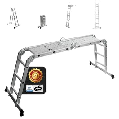 siwitec Échelle multifonction 4 x 3 marches avec 2 plaques d'échafaudage - Échelle jusqu'à 150 kg - Escabeau en aluminium - Échelle domestique - 12 marches - Certifié TÜV/GS