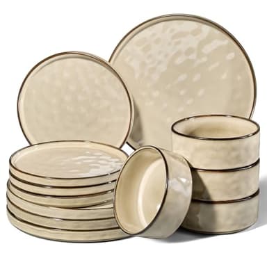 Homikit Set de vaisselle, Set de 12 pièces pour 4 personnes, service de table complet avec assiettes à plat, assiettes à dessert et bols à céréales, résistants au micro-ondes et au lave-vaisselle