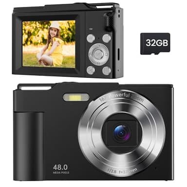 Appareil Photo Numérique Compact: 16X Zoom 48MP Digital Camera - Appareil Photo Numérique Enfant 1080P Camera Vlog - Appareil Photo Numérique Ado avec 32Go Carte pour Adolescents Débutants Noir