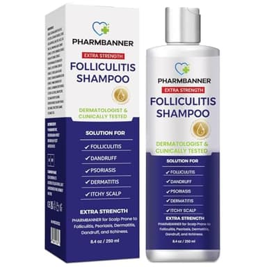 PHARMBANNER Shampoo anti-folliculite et dermatite séborrhéique, antipelliculaire, psoriasis et démangeaisons du cuir chevelu, soulage les rougeurs, la desquamation et l'irritation, 250 ml