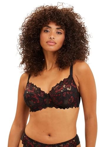 Sans Complexe - Modèle Arum Glitter - Soutien-Gorge Classique avec Armatures - Femme - 100D - Noir & Rouge Pailleté