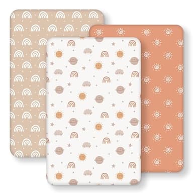 FIEMOL Drap Housse Cododo 50x83 cm, Lot de 3 Microfibre Ultra Douce et Lisse Élastique sur Tout Le Tour - pour Matelas de Lit Berceau de 50x80 cm à 55x90 cm, Arc-en-Ciel Soleil Orange