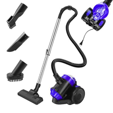 Aspirateur sans sac 1500 W Aspirateur sans sac 25 kPa, silencieux, avec filtre HEPA, bac à poussière de 1,5 l, compact et léger, pour tapis, sols durs, poils d'animaux