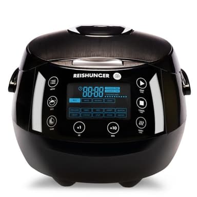 REISHUNGER Cuiseur riz (rice cooker) & cuiseur vapeur numérique noir avec avec bol en céramique & - 12 programmes, technologie 7 phases, 1.5 l jusqu'à 8 personnes - Robot cuiseur