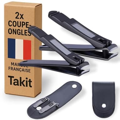 Coupe Ongle Professionnel En Acier Inoxydable [GARANTIE 5 ANS] Marque Française - Kit De 2 Coupe-ongles Petit Et Grand - Avec Lime Intégrée Et Étui De Rangement