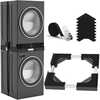 YUZEER Kit de Superposition Universel pour Lave-linge et Sèche-linge, avec Corde à Cliquet, Taille du Cadre de Superposition Réglable, Convient aux Lave-linge et Sèche-linge de 45 à 68 cm(Noir)