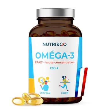 NUTRI & CO Omega 3 Huile de Poissons Sauvages EPAX®, Haute Concentration EPA DHA & Vitamine E - Issu de Pêche Durable & Huile de Poisson Pure, 120 capsules Anti Oxydation, Made in France