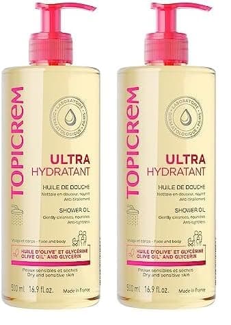 Topicrem - Ultra-Hydratant, Huile de Douche - Nettoie, Nourrit, Protège - Gel Douche Visage et Corps pour Peaux Sensibles, Sèches, Bébés, Enfants et Adultes - Fabrication Française - 1000 ml