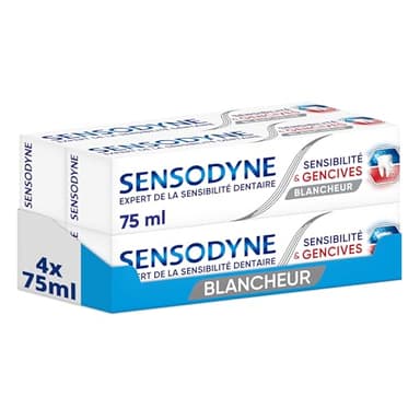 Sensodyne- Dentifrice Sensibilité & Gencives Blancheur, Traitement Des Dents Sensibles et Gencives - 4x75 ml
