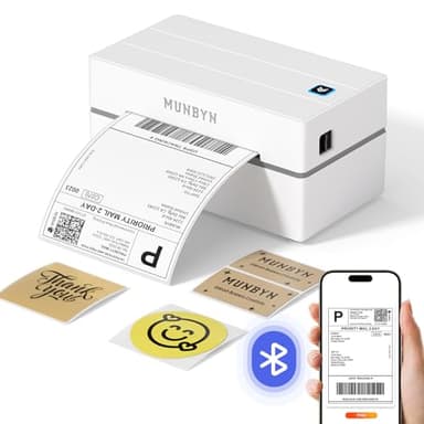 MUNBYN Imprimante d'étiquettes d'expédition Bluetooth, imprimante Thermique sans Fil 4x6 pour Colis et Petites Entreprises à Domicile, Compatible avec iPhone, Android, Mac, Windows, Colissimo et UPS