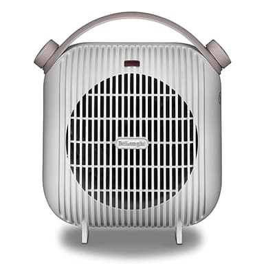 De'Longhi HFS30B24.W Ventilateur de table, 2 niveaux de puissance, ventilation d'été, protection anti-goutte, poignée, système anti-basculement, lumière, protection antigel, léger, blanc