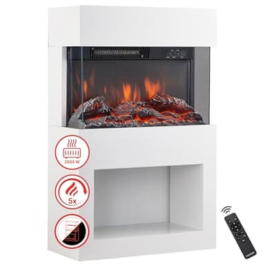 KAMINIO Cheminée Electrique HENRI - Poêle Électrique avec chauffage, effet de flamme 3D, compartiment à bois, télécommande (Blanc)