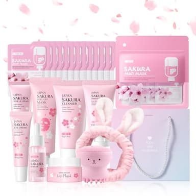 LAIKOU Coffret Soin Visage Sakura, 34 Pièces Kit Beauté Soins Voyage Femme, Hydratant et Nourrissant Coffret Cadeau Soins de la Peau pour Jeunes Filles et Femmes
