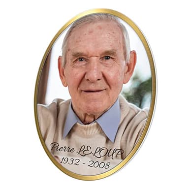 Médaillon Funéraire Doré Personnalisé - Cadre Photo Personnalisable Souvenir - Portrait Commémoratif Personnalisé - Photo pour Plaque Funéraire - Ornement Cimetière (8x6 cm (petit))