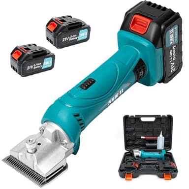 Anbull Tondeuse sans fil avec 2 batteries 4Ah, moteur puissant 2800 RPM, tondeuse professionnelle pour poils épais et emmêlés, 2 vitesses, pour chevaux, moutons, chèvres (Bleu)