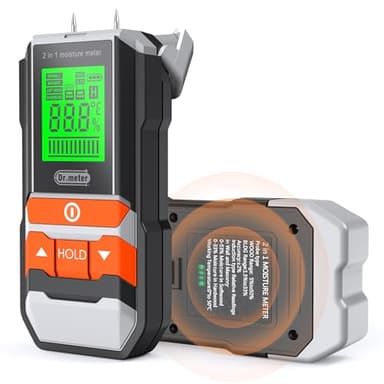 Dr.meter Testeur Humidité, 2 in 1 Testeur Humidité Bois Avec ou sans épingle Testeur Humidité Mur Testeur de L'humidité du Bois et des Matériaux de Construction Ecran LCD Rétroéclairé
