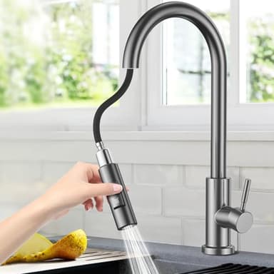 Robinet Cuisine Extractible avec Base Amovible, Norme G3/8" EU Mitigeur Cuisine Chaud et Froid en Acier Inoxydable, Rotatif à 360°Mitigeur Evier Cuisine Librement Mitigeur (Gris)