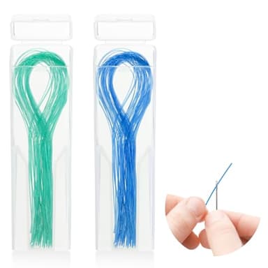 WLLHYF Lot de 100 enfile-fils dentaires biodégradables multifonctionnels en nylon pour vos dents, nettoyage en profondeur pour appareils dentaires, ponts et implants (bleu + vert)