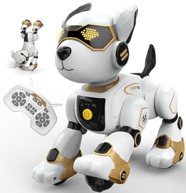 anysun Robot Chien, Jouet Robot Rechargeable, Chien Robots Programmable Interactif pour Enfants, Commandes Vocales, Télécommande, Détection Tactile, pour Garçons Filles Enfants