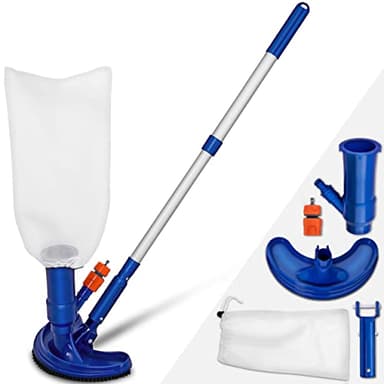 tillvex Aspirateur de Piscine à Vide | Kit d'entretien pour Piscine | Set d'Accessoires de Nettoyage avec Aspirateur, Sac à Feuilles, Écumoire Manche Télescopique | pour Piscines, Bassins, Fontaine