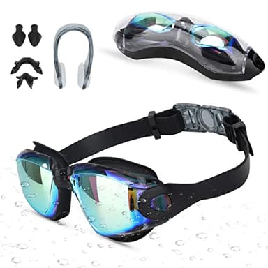 Hippodance Lunettes de Natation,Lunettes de Natation à Verres Polarisés Anti-buée et Protection UV pour Hommes Femmes Adultes Adolescents（le noir）