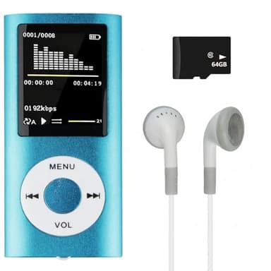 MP3/MP4 Lecteur de Musique HiFi Portable sans Perte avec, Bleu, with 1.8 inch LCD Screen and Memory Card Slot,Max Support 64GB Memory Card,Appareil Multifonctionnel pour Sport et Enfants