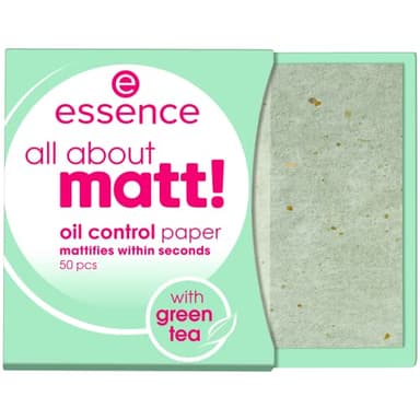 Essence all about matt! oil control paper, papier poudre, transparent, absorbant brillant, mat, sans nanoparticules, sans parfum, sans huile (lot de 50)