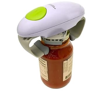 Ouvre-bocal électrique binaural automatique One Touch pour bocaux tenaces, action sans effort, sans torsion, tiraillement, douleur puissante, scellée en usine, convient aux couvercles de 30 mm et 88