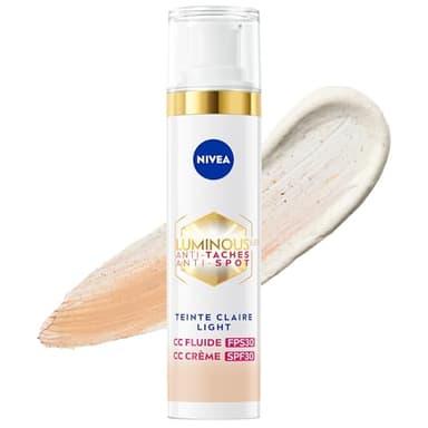 NIVEA Luminous 630 CC Fluide anti-taches FPS30 Teinte Medium (1 x 40 ml), CC Crème teint unifié, Fond de teint couvrant imperfections, Soin visage teinté anti-âge correcteur réducteur de taches