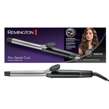 Remington Boucleur à cheveux [19mm: boucles sérées] Pro Spiral Curl (4X Protection: Céramique-titane, Antistatique, Plaques Ioniques Tourmaline, Avec pince, 8 réglages 140-210°C) Fer à boucler CI5519