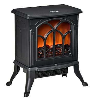 HOMCOM Cheminée électrique à Effet de Flamme poêle Style rétro Thermostat 750-1500 W Anti surchauffe Noir