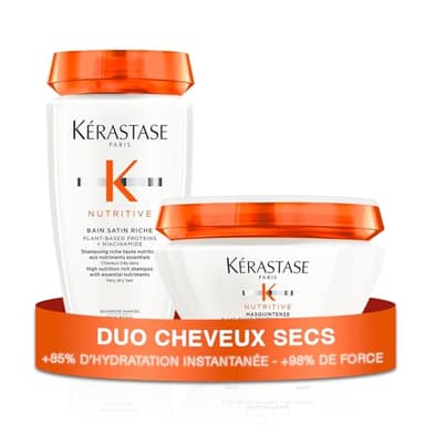 KÉRASTASE Nutritive - Routine Cheveux Secs à Très Secs - Shampoing Bain Satin Riche 500 ml + Masque Cheveux Masquintense - Apporte des Nutriments Essentiels, Nourrit Intensément & Hydrate